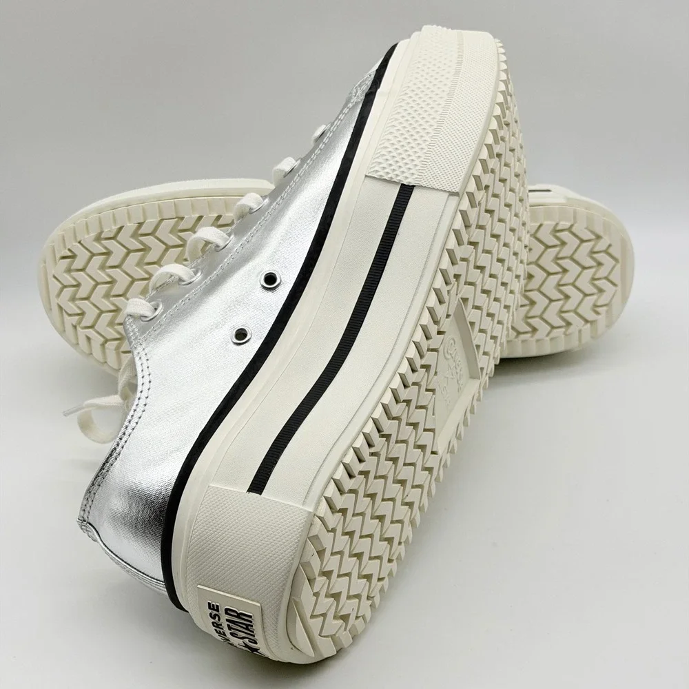 Converse Chuck Taylor All Star Move Metallic Silver Platform Sneakers W 10/M 8